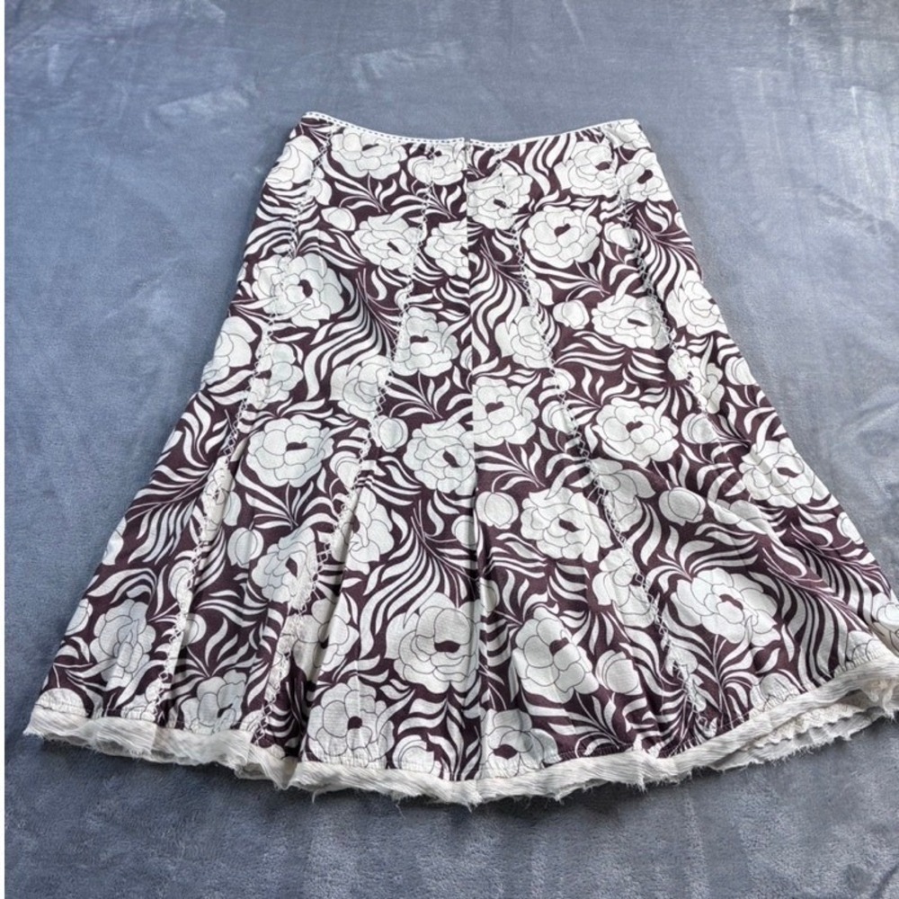 Dizzy Lizzie Brown Cream Floral A Line Midi Skirt Women Size 6 Stitching -READ
